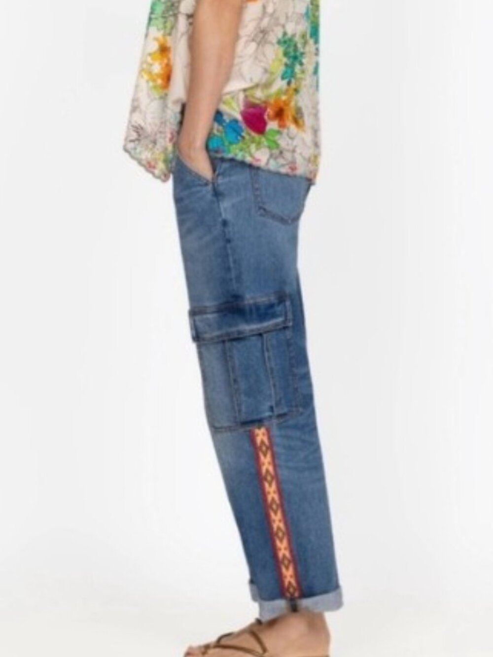 Johnny Was Cargo Jeans with Embroidery
